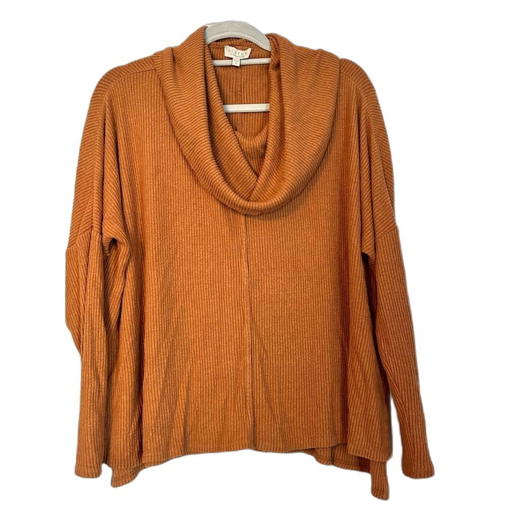 Status by Chenault Cowlneck Sweater Longsleeve Top Rust Orange Brown Womens XS S